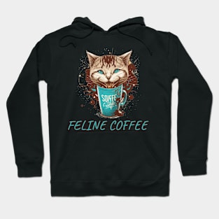 Feline Fueled: Cool Cat Sipping Coffee Hoodie